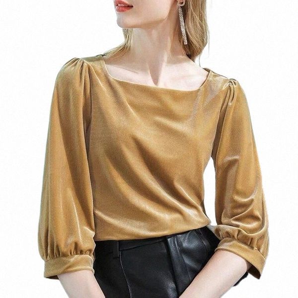 

women's blouses & shirts women's blouses & shirts korean golden velvet blouse women corduroy retro square collar shirt bubble sle, White