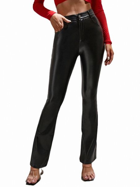 

women's pants & capris tall high waisted pu flare leg pants a2f6#, Black;white