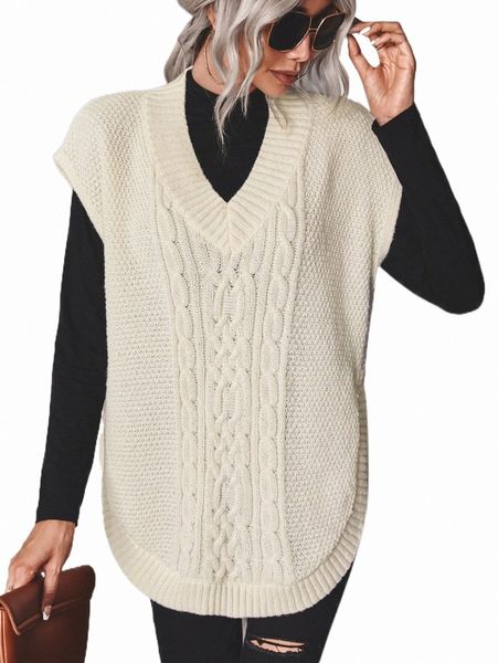 

women's sweaters cable knit curved hem sweater vest without tee t4ea#, White;black