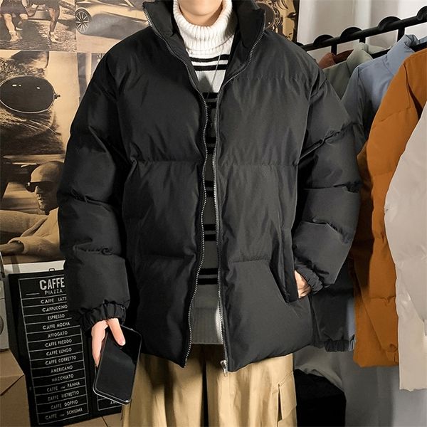 

mens down parkas streetwear stand collar casual warm mens winter coat solid color oversize parka fashion womens winter jacket 220829, Black