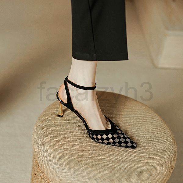 

sandals designer high heel shoes design sense niche temperament celebrities thin heels french baotou sandals in summer female, Black