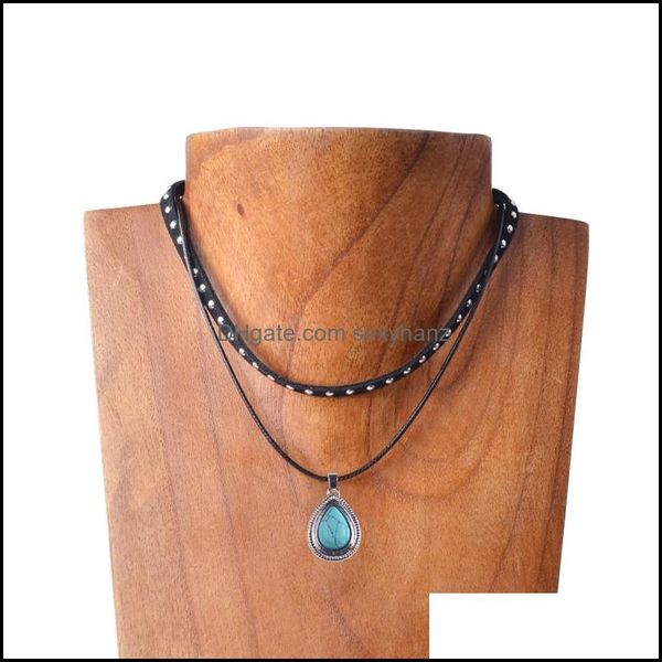 

pendant necklaces fashion turquoise crystal water drop pendant necklace stainless steel natural stone leather rope neckl dhseller2010 dhf3d, Silver