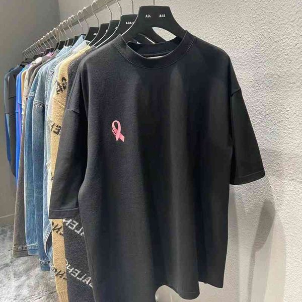 

designer t shirt luxury balanciagas original paris classic red ribbon english round neck short sleeve loose unisex, White