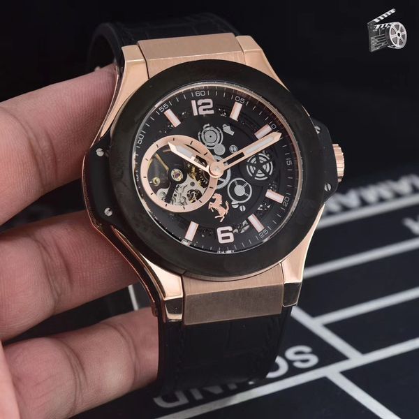 

men watch black grey titanium leather automatic mechanical tourbillion watch, Slivery;brown