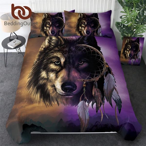 

beddingoutlet 3d wolf bedding sets luxury dreamcatcher duvet cover mountain bed cover set  size purple bedclothes drop ship lj2012234e