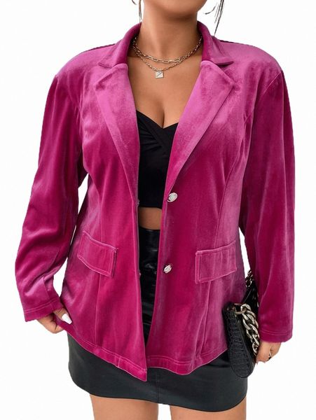 

plus size outerwear & coats plus lapel neck velvet blazer 9986#, Black