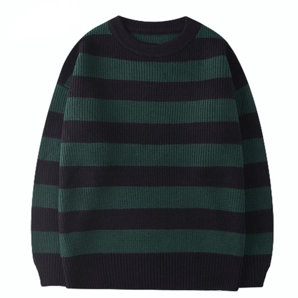 

men's sweaters korean knitted men women harajuku casual cotton pullover tate langdon same style green striped autumn 220829, White;black