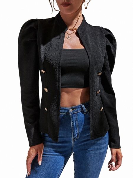 

women's jackets tall gigot sleeve double breasted jacket u8go#, Black;brown