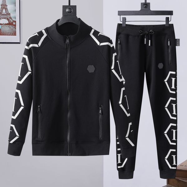 

plein bear men's tracksuits hoodie jacket trousers crystal skull tracksuit mens hoodies casual tracksuits jogger jackets pants sets spo, Gray