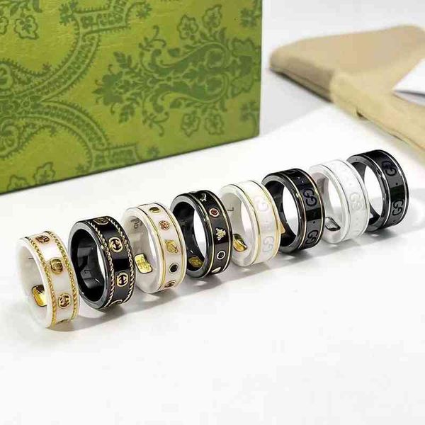 

gujia ring 925 sterling sier retro double g love fearl elf skeleton enamel ceramic couple ring, Silver