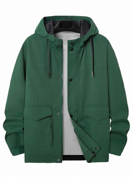 

men's jackets men flap pocket drawstring hooded coat without tee p0s3#, Black;brown