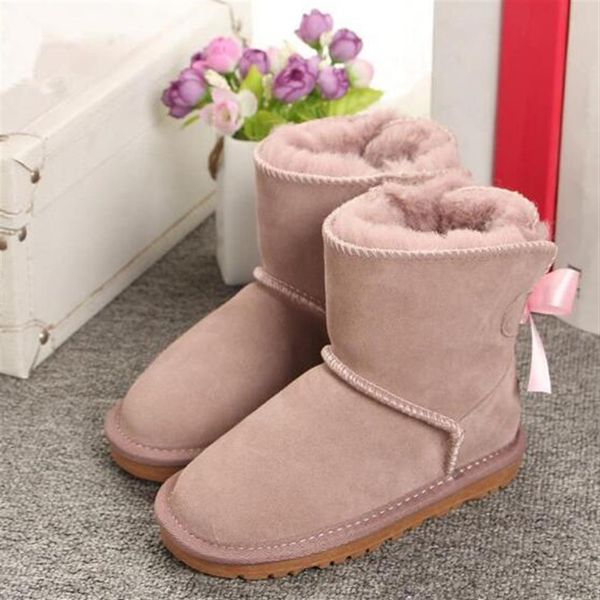 

new winter children' snow boots australia style waterproof cow suede leather winter girls outdoor boots brand ivg size eur 21-35247g, Black;grey