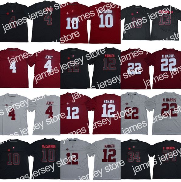

football jerseys 13 tua tagovailoa alabama crimson tide jerry jeudy aj mccarron joe namath najee n. harris damien harris ncaa football colle, Black;red