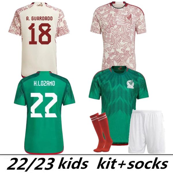 

kids kit 2023 2022 mexico soccer jersey green new national world cup 22 23 chicharito lozano guardado carlos vela raul football shirts, Black