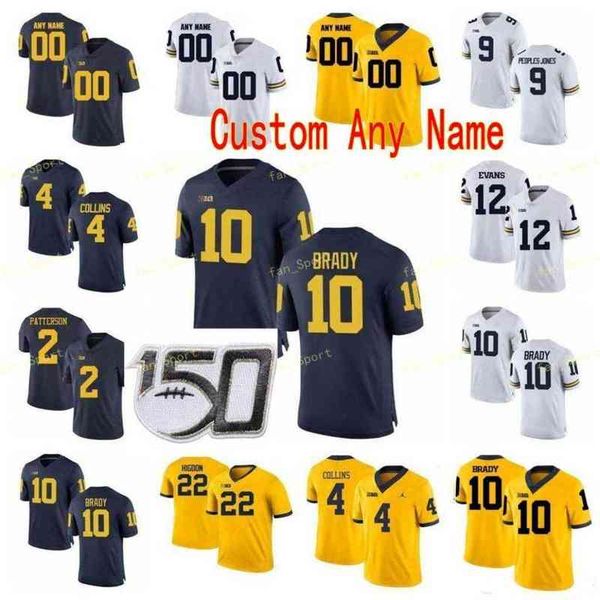 

american college football wear ncaa college jerseys michigan wolverines 10 tom brady 2 shea patterson 2 charles woodson 4 nico collins custo, Black