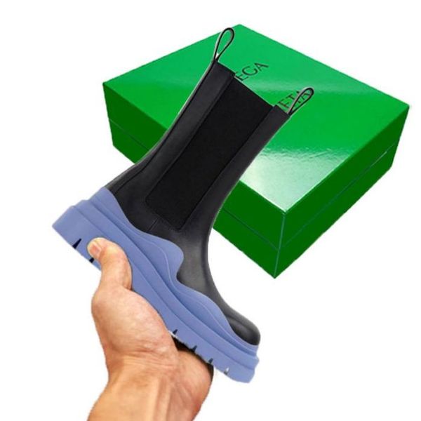 

black/blue women man bottega boots luxury tire lean leather chelsea women's booties men lug platform chunky shoes lady knight low boots