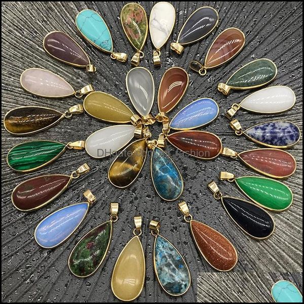 

pendant necklaces reiki healing jewelry waterdrop natural stone pendant quartz lapis opal pink crystal pendants diy earring mjfashion dhphs, Silver