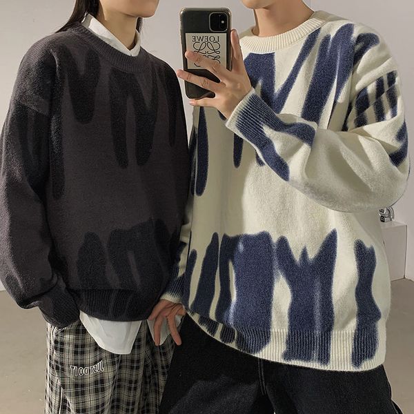 

men's sweaters privathinker couple sweater autumn winter round neck knitted pullovers graffiti oversized male vintage clothing 220829, White;black