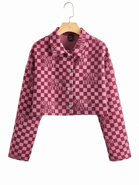

women's jackets checker print drop shoulder jacket k51e#, Black;brown