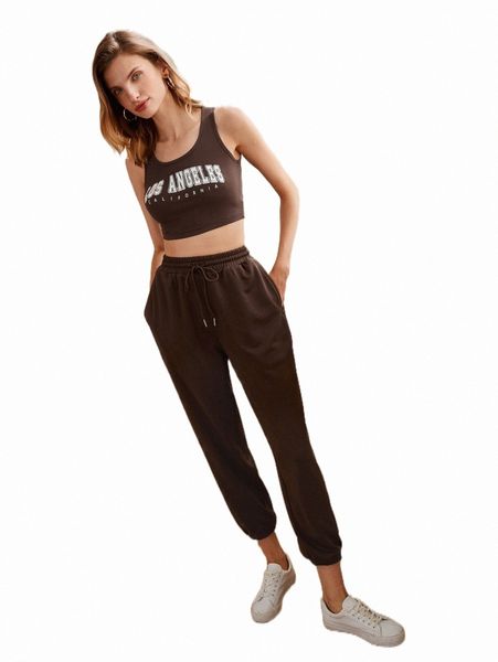 

two piece dress frenchy letter graphic tank & drawstring waist sweatpants g0t9#, White