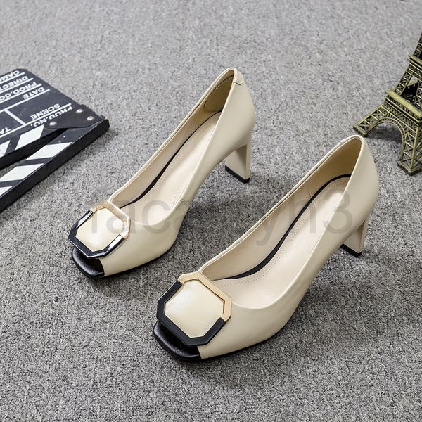 

sandals designer square head fish mouth women's summer white thick heel square button single shoes versatile high-heeled, Black
