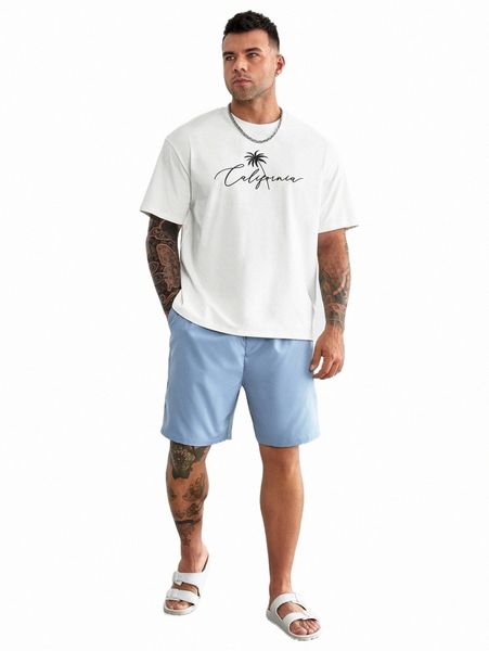 

men's tracksuits extended sizes men letter graphic tee & shorts 65bw#, Gray