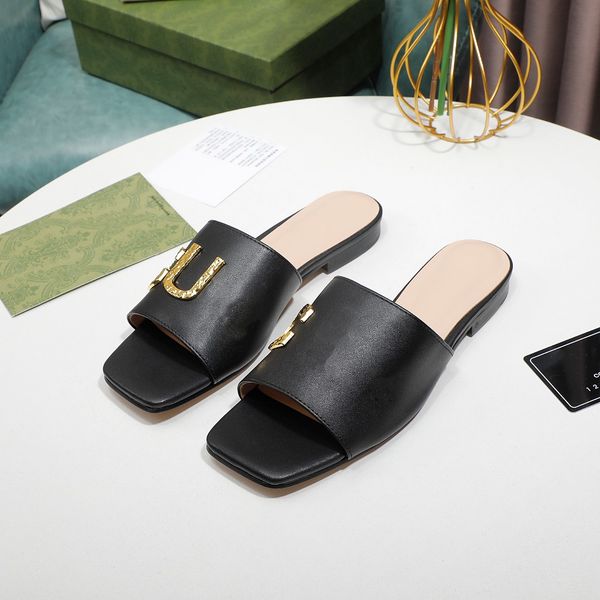 

2022 latest women's flat sandals fashion designer star outdoor l beach party shoes 35-42 us4-11 box, Black