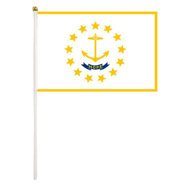 

rhode island handheld flag 14x21cm mini hand waving flag banner with plastic flagpole for office festival events celebration