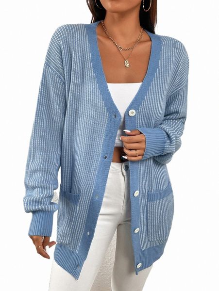 

women's sweaters double pocket drop shoulder cardigan b3kg#, White;black