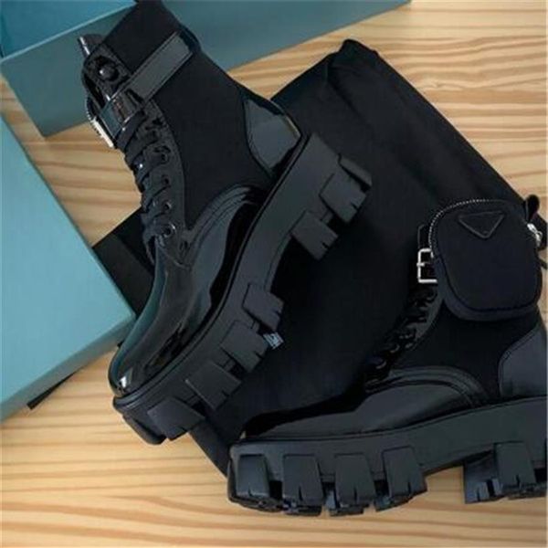 

new men women designer boots brushed rois leather and nylon monolith 55 mm rubber tread sole with a strap size 35-45221n