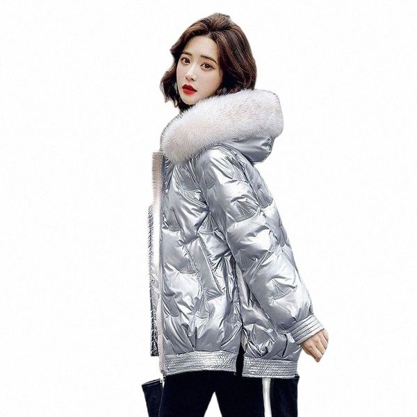 

women's down & parkas women's down & parkas winter glossy embossing fluffy 90% white duck coat midi hooded fur collar windproof wa, Black