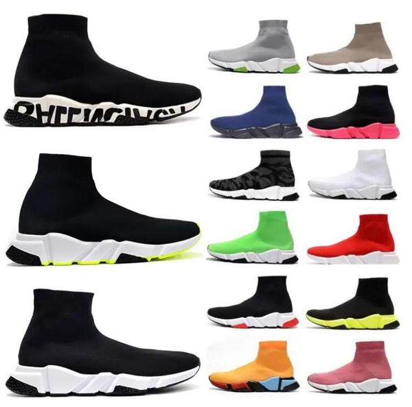 

2022 autumn boots paris second generation sock shoes women's elastic cloth flat heel thick sole with high ankle boot socks booties, Black
