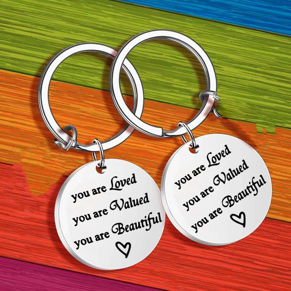 

you are loved beautiful round key ring stainless steel keychain, Slivery;golden