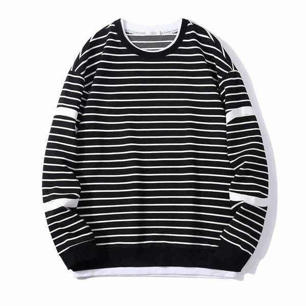 

men's thermal underwear men's thermal underwear fashion printed striped round neck casual sweatshirt 2021 autumn street explosion, Black;white