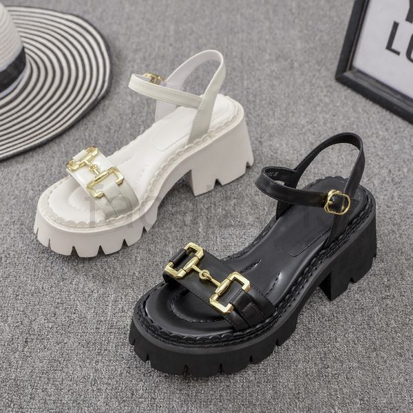 

sandals designer women's summer women's shoes fashion trend one word belt european goods thick soled sponge cake roman, Black