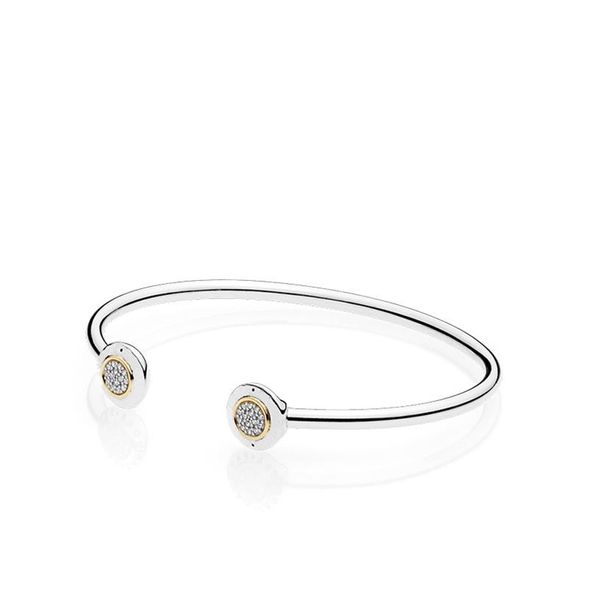 

authentic 925 sterling silver cuff 18k gold bangle for women brand logo fit pandora charm beads bracelet diy jewelry336n, White