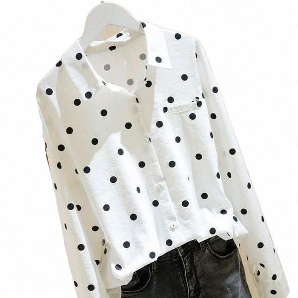 

women's blouses & shirts women's blouses & shirts women casual long sleeve chiffon lady polka dot printed turn-down collar blusas, White