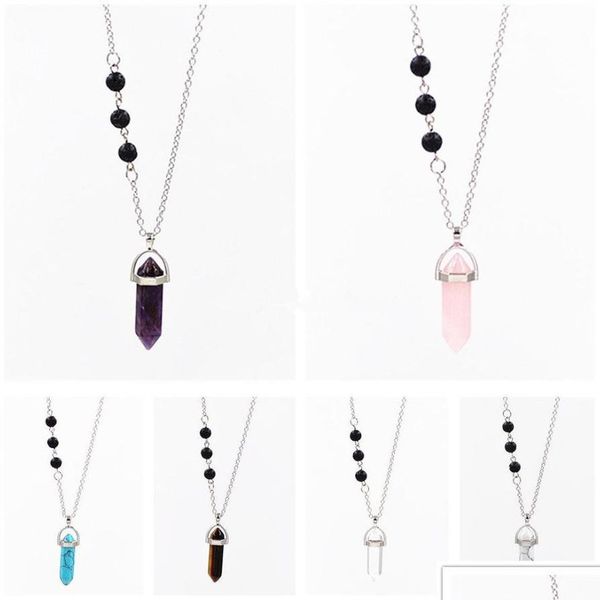 

pendant necklaces fashion hexagon prism pendant black lava stone charms diy aromatherapy essential oil diffuser necklace wo mjfashion dhi98, Silver