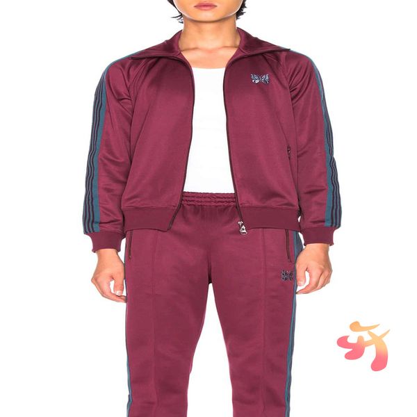 

men's needles limited track pants striped ribbon butterfly embroidery sportswear oversize men women's awge red wine suit, Black