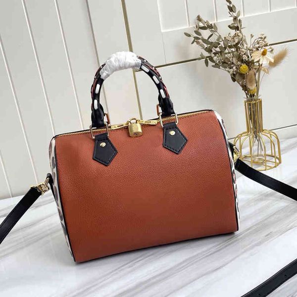 

classic print woven handle handbag totes soft grain embossed cowhide leopard print small commuter messenger bag large capacity shoulder bag
