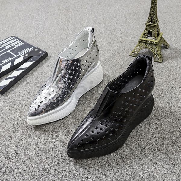 

sandals designer summer pointed toe slope heel sandals women's thick soled hollow out breathable inner heightening shoes, Black