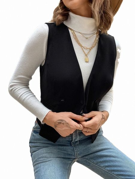 

women's two piece pants double breasted vest blazer without sweater b1fj#, White