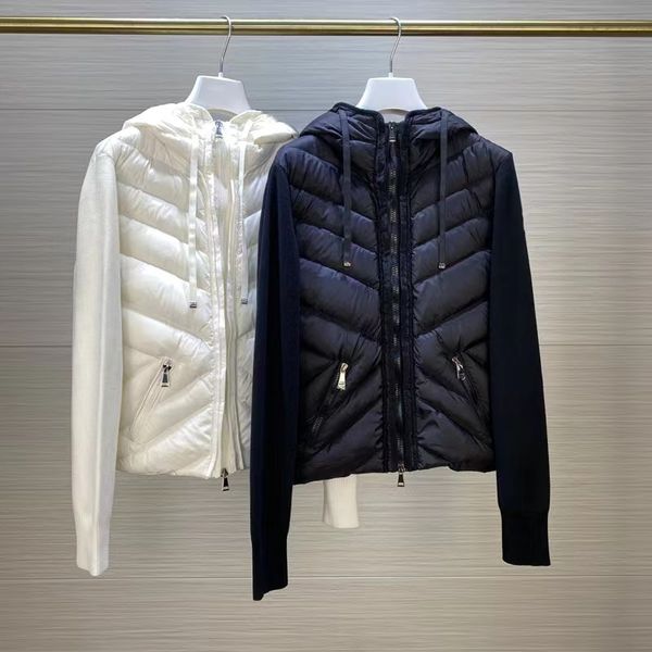 

online celebrity designer women's down jacket embroidered letter badges twill knit jacket fashion zip clothing, Black
