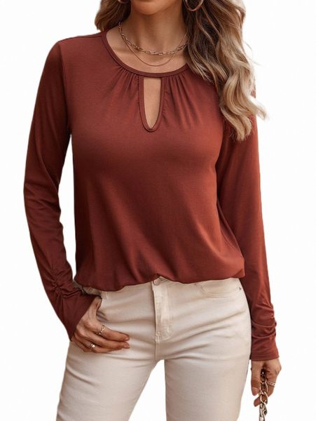 

women's t-shirt solid keyhole neck tee 2022 new 57ag#, White