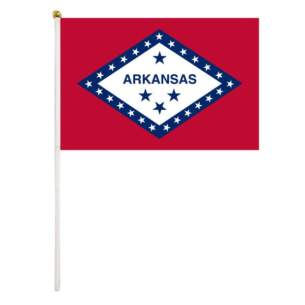 

arkansas handheld flag 14x21cm mini hand waving flag banner with plastic flagpole for office festival events celebration