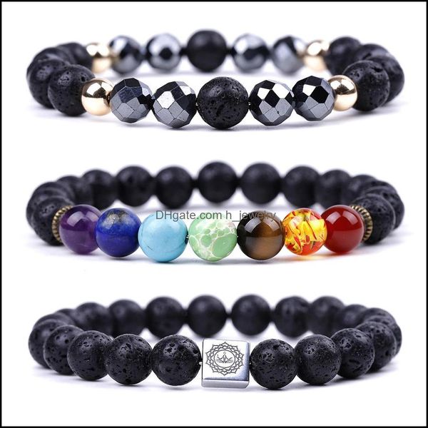 

charm bracelets 8mm black lava stone seven chakras healing beads charm bracelet women men energy buddha bracelets jewelry dhseller2010 dhxr1, Golden;silver