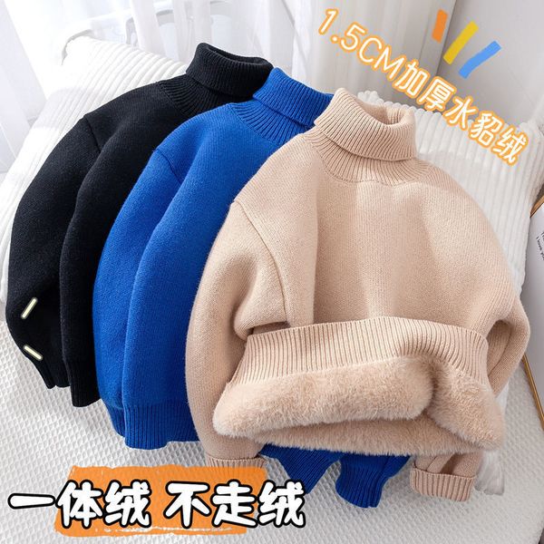 

hoodies sweatshirts children s bottoming shirt autumn and winter single layer fleece lined thick sweater turtleneck pullover thermal clothes, Black