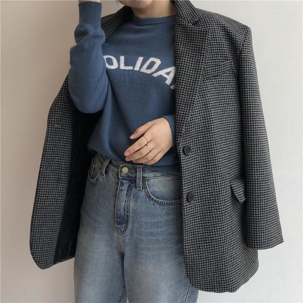 

women's suits autumn winter vintage bird lattice blazer notched collar drawstring slim waist woman jacket korean chic design jackets, White;black