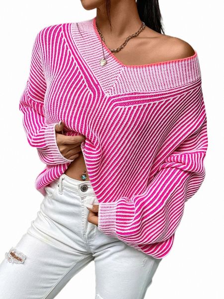 

women's sweaters vertical stripe pattern drop shoulder sweater o51i#, White;black