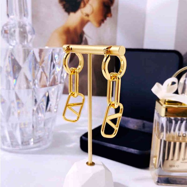 

dangle & chandelier earrings letter long exaggerated geometric glossy metal chain personality jewelry, Silver